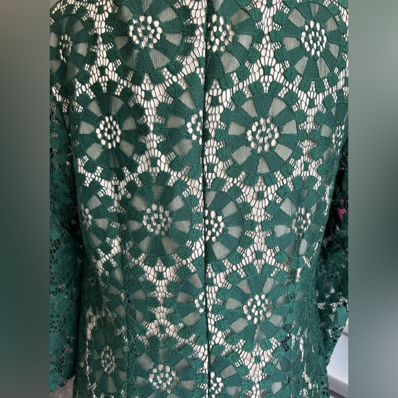 Jessica Howard Emerald Green Lace Dress w/3/4 sleeves and nude lining size 10 - Picture 4 of 14